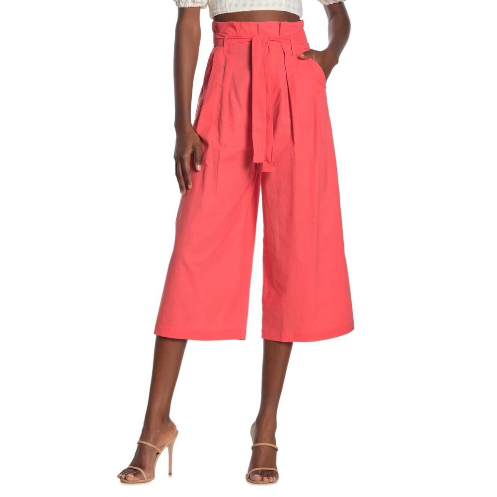 LPA Wide Crop Leg Paperbag Pants - /Pink - M